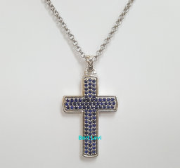 Esquire Silver Sapphire Cross Necklace Italy 22" 20.3 Grams