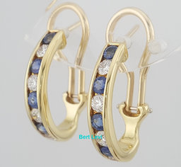 Tiffany & Co Round Diamond & Sapphire 1.36 ct 18K Yellow Gold Omega Earrings