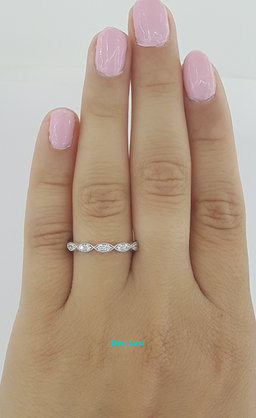 14K White Gold Half Circle Round Diamond Marquise Style Wedding Band 0.35 ct