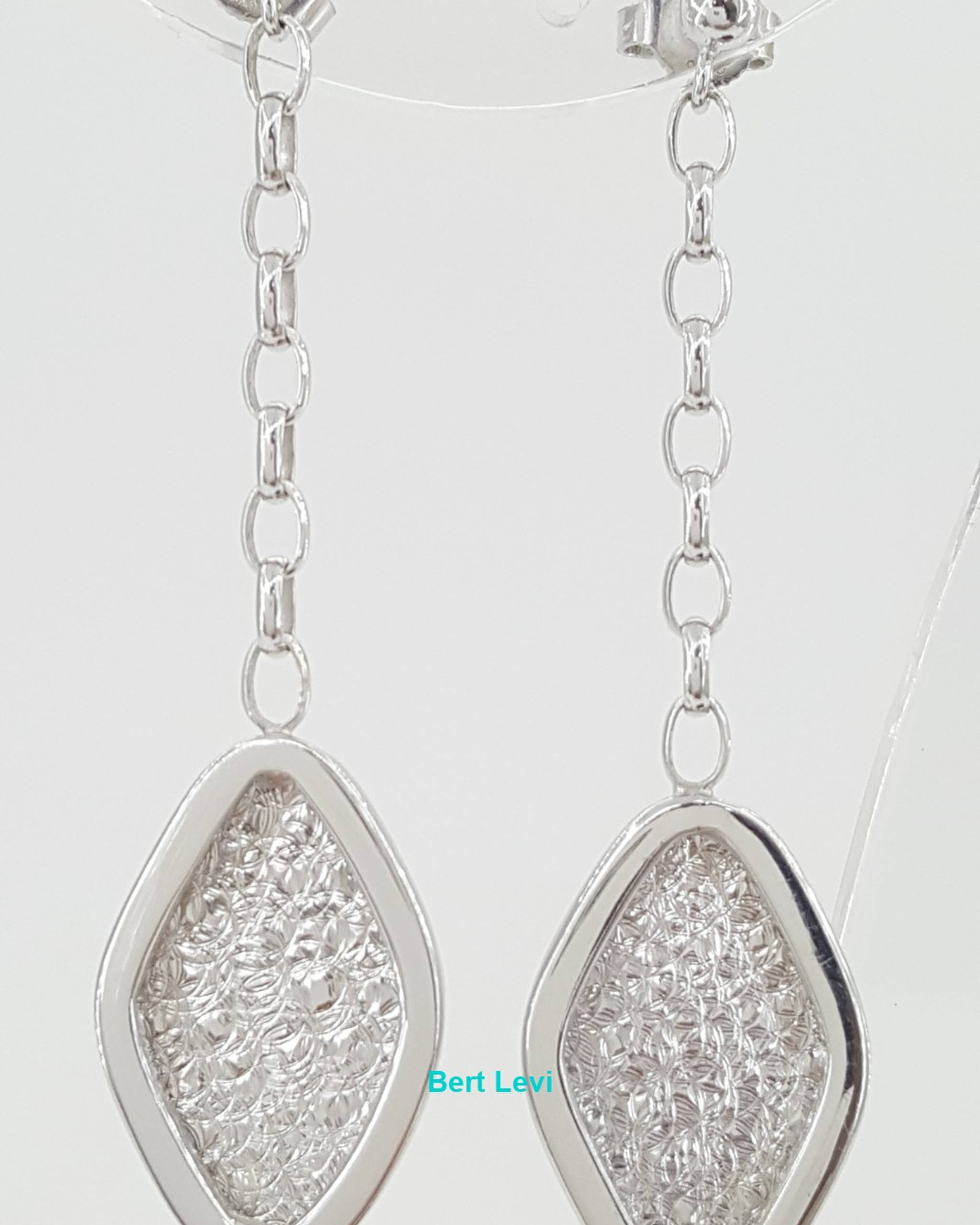 White Gold Drop Dangle Earrings Italy 14K 5 Grams 2"