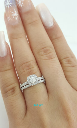 Round Brilliant Diamond Halo White Gold Engagement Wedding Ring Set 0.5ct 10k