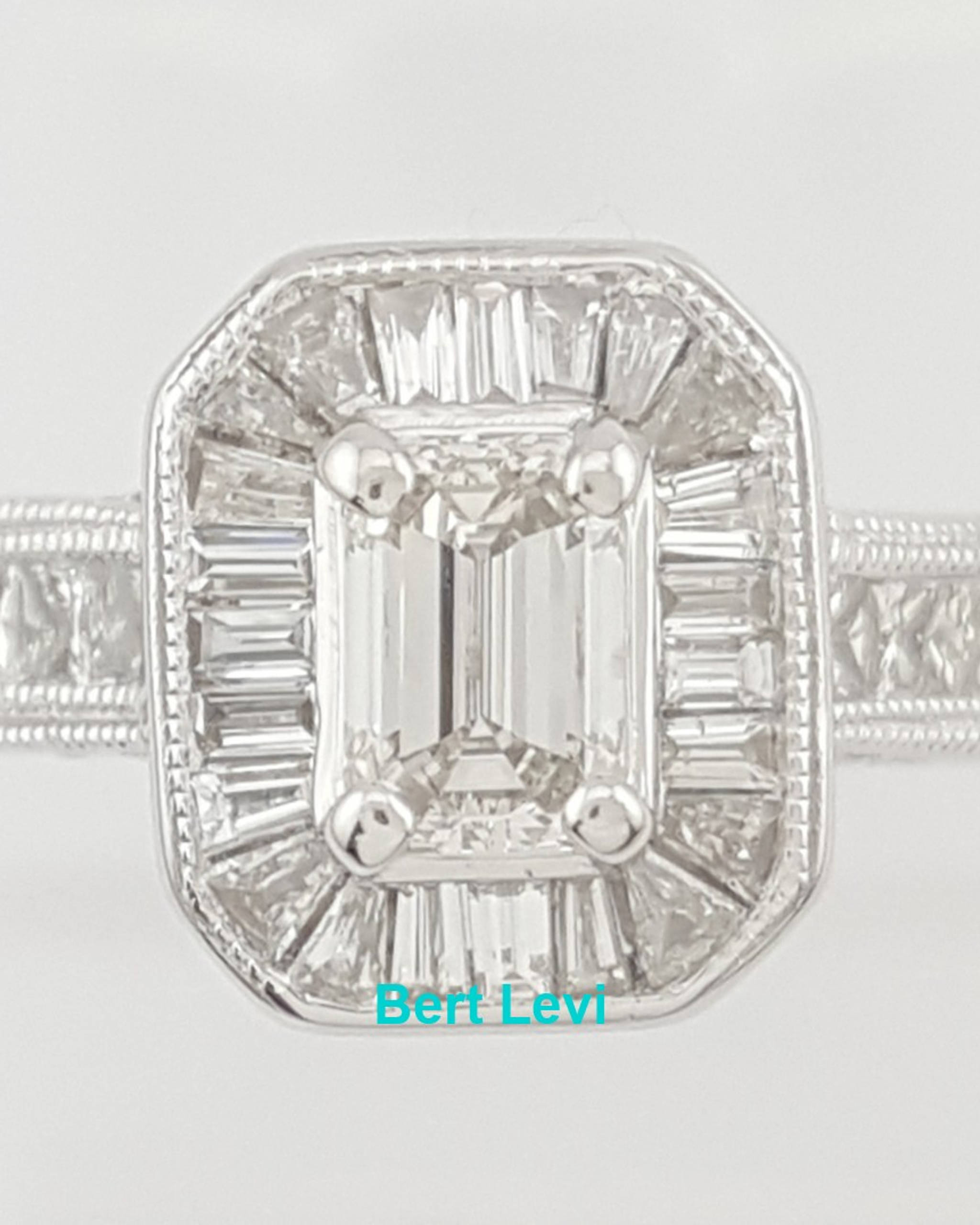 Emerald Diamond Halo 14k White Gold Engagement Ring 0.85 ct Retail $2495