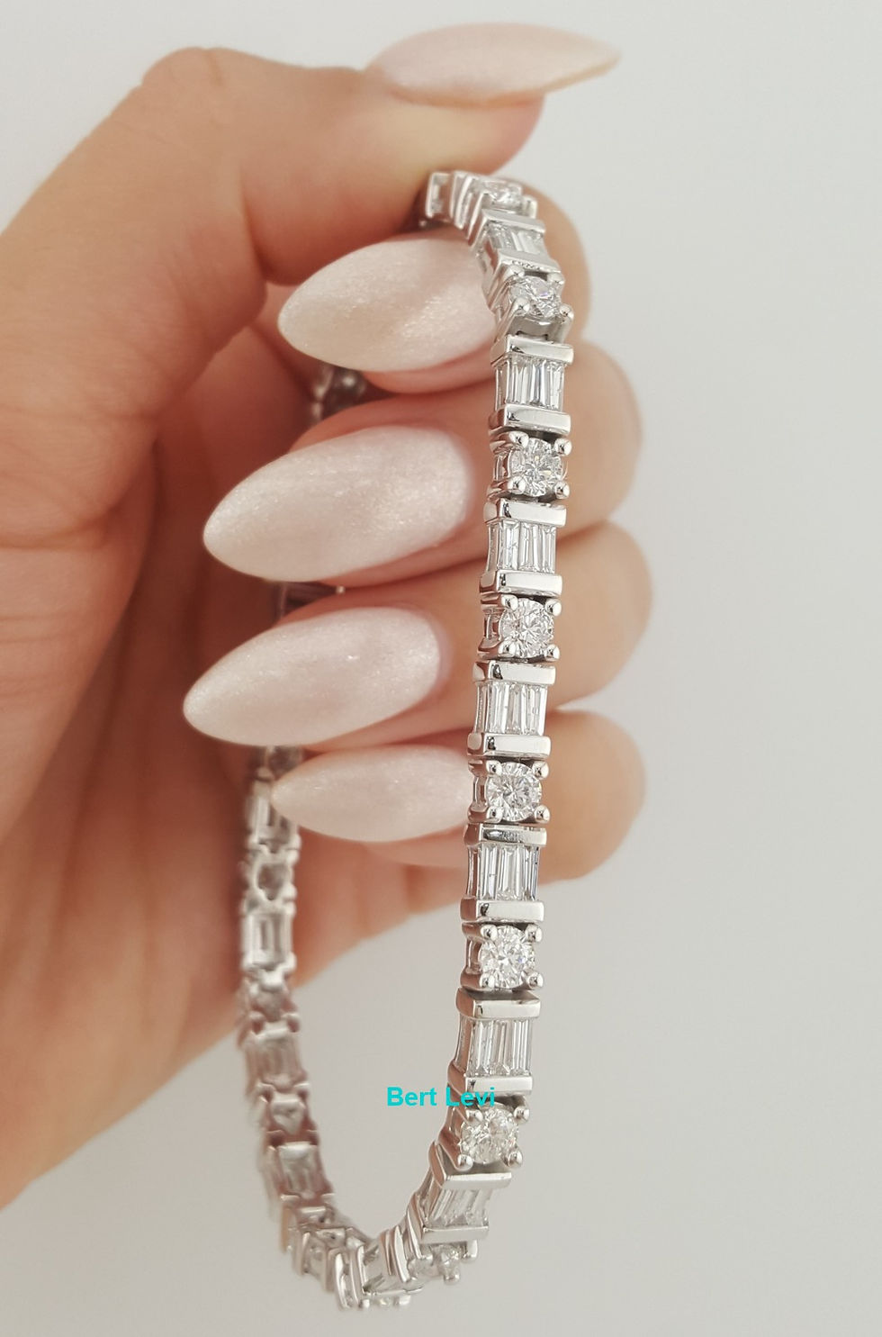 Thumbnail: Round & Baguette Diamond Tennis Bracelet 6.6 ct 14k White Gold 8" Rtl. $18k