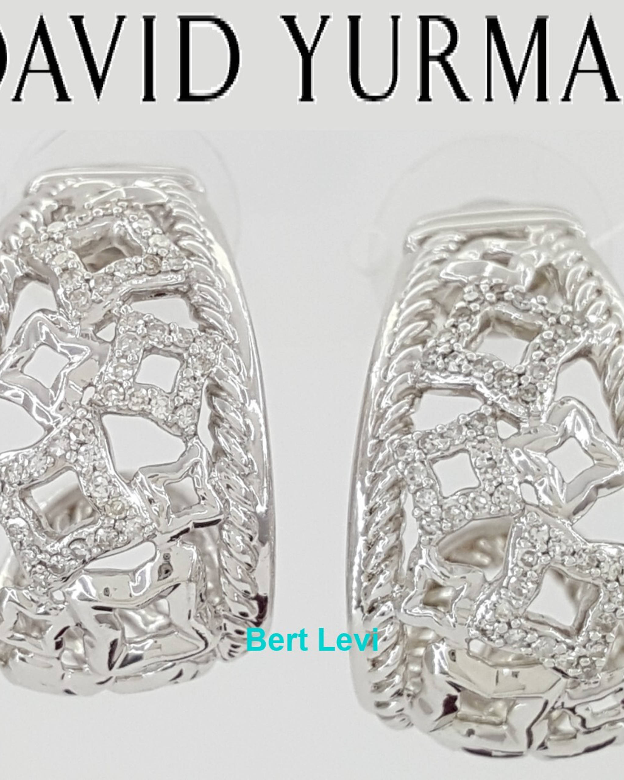 David Yurman Sterling Silver Quatrefoil Tapestry Pave Diamond Earrings