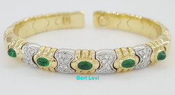 Virginia Capri Pave Diamond Emerald Bangle Bracelet 18K Gold Italy 0.44 ct 38g