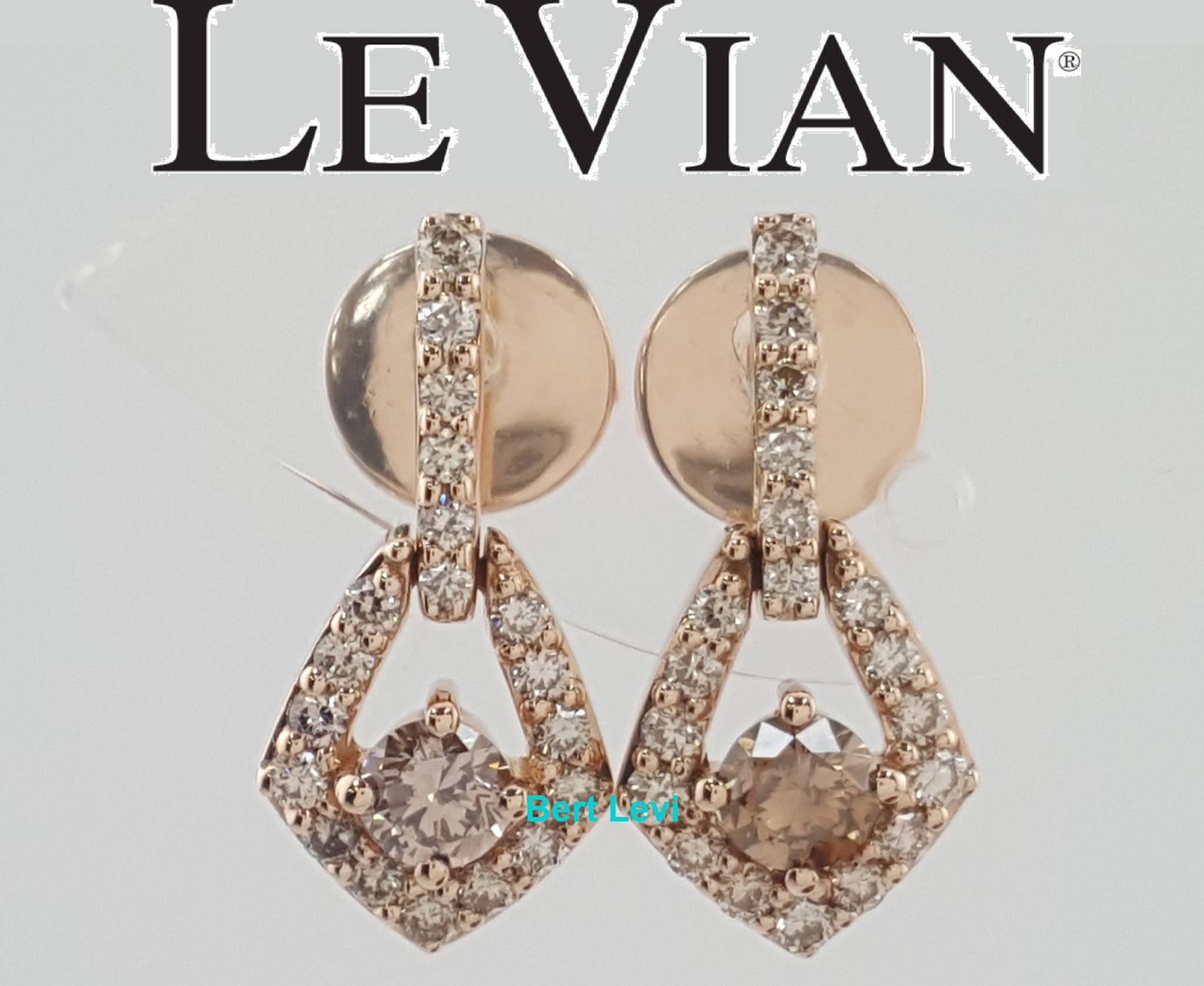 LeVian Chocolate Nude Diamond Drop Dangle Earrings 14k Strawberry Gold 0.63 ct