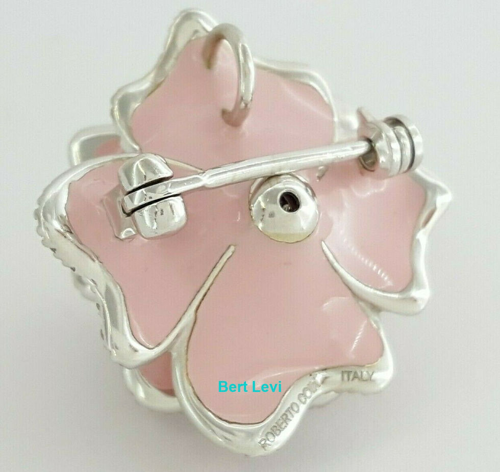 Thumbnail: Roberto Coin 18K White Gold Enamel Diamond Rose Brooch Pendant 0.5 ct 11.6 g