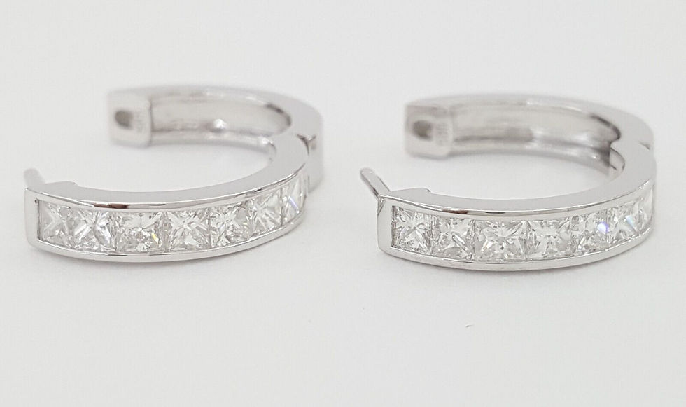 Thumbnail: Princess Cut Diamond Hugger Hoop Earrings 15.3 mm 1.06 ct 14K White Gold