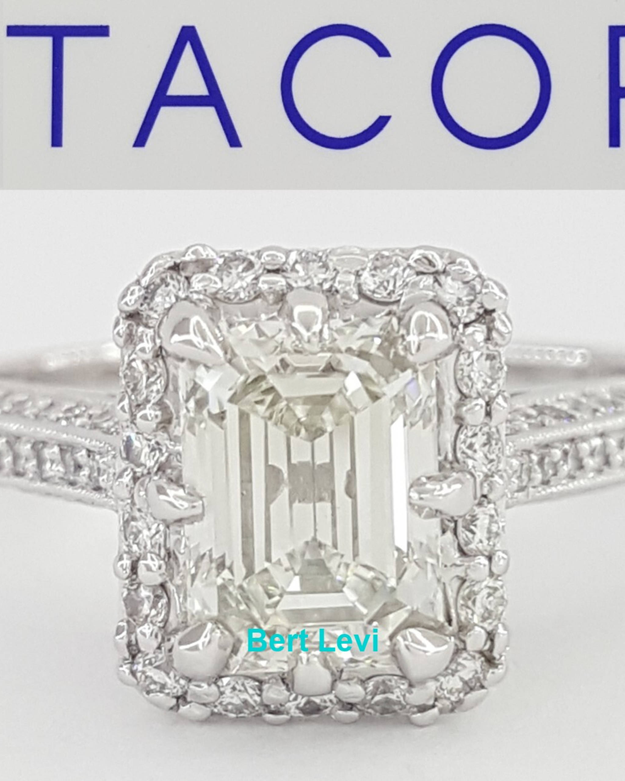 Simply TACORI 2502EMP Emerald Halo Diamond 1.38 ct Platinum Engagement Ring GIA
