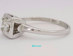 0.55 ct Antique Vintage 14K White Gold Transitional Cut Diamond Engagement Ring