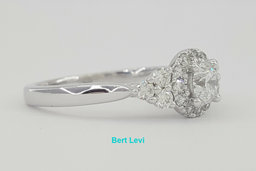 Round Brilliant Cut Diamond 3-Stone Halo Engagement Ring 0.87 ct 14K White Gold