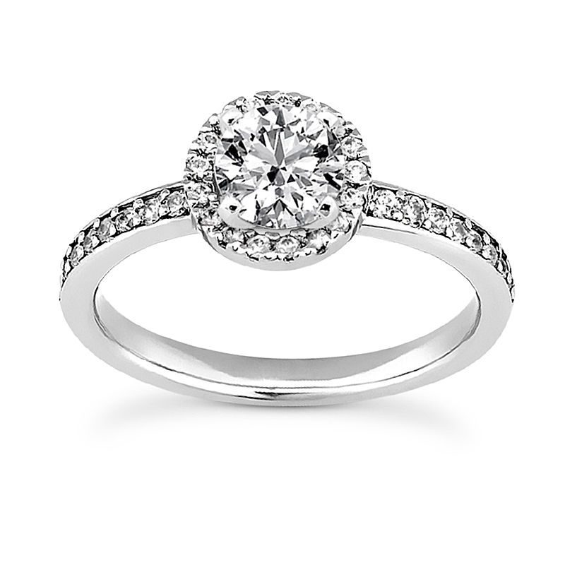 Ladies 14KT White Gold Platinum Round Diamond Tailored Engagement Set ENS3142-A