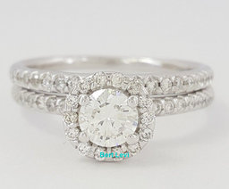 Round Brilliant Diamond Halo Engagement / Wedding Ring Set 1 ct 14K White Gold
