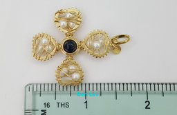 Flower Cross Pendant 14k Yellow Gold Pearl 36.7mm (1.44") 4.3 Grams
