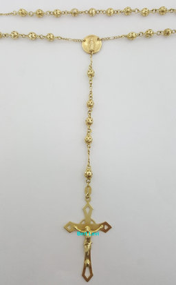 Crucifix Rosary 14k Yellow Gold Bead Necklace 29" 14.5 gr