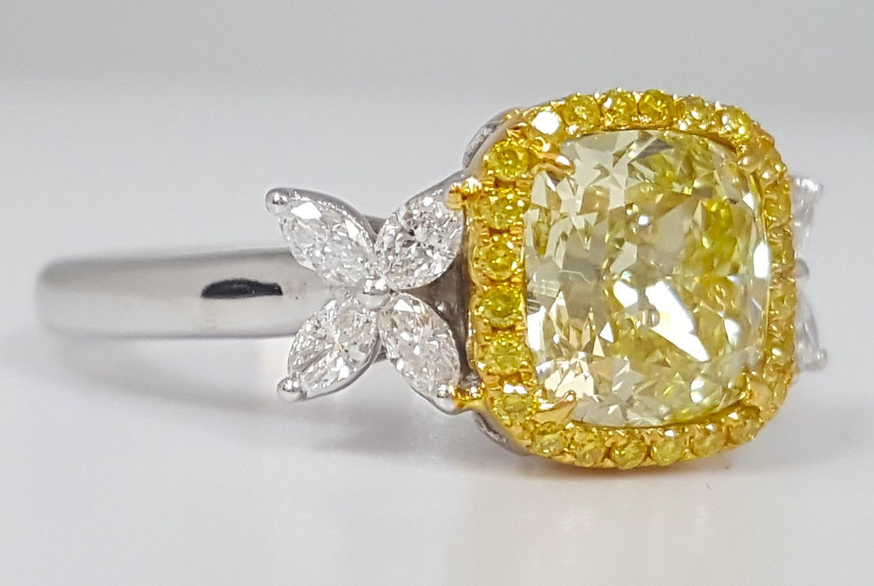 Thumbnail: Cushion Fancy Light Yellow Diamond Halo Engagement Ring 2.7 ct GIA Retail $27K