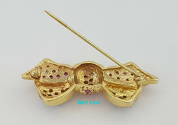 LeVian Le Vian 14K Yellow Gold 0.85 ct Pink Sapphire & Diamond Bow Pin Brooch
