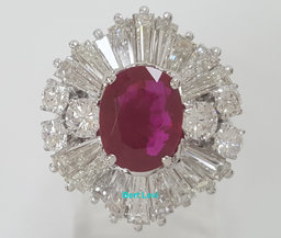 Vintage Oval Burma No Heat Ruby Diamond Ballerina Ring Platinum 5.2 ct
