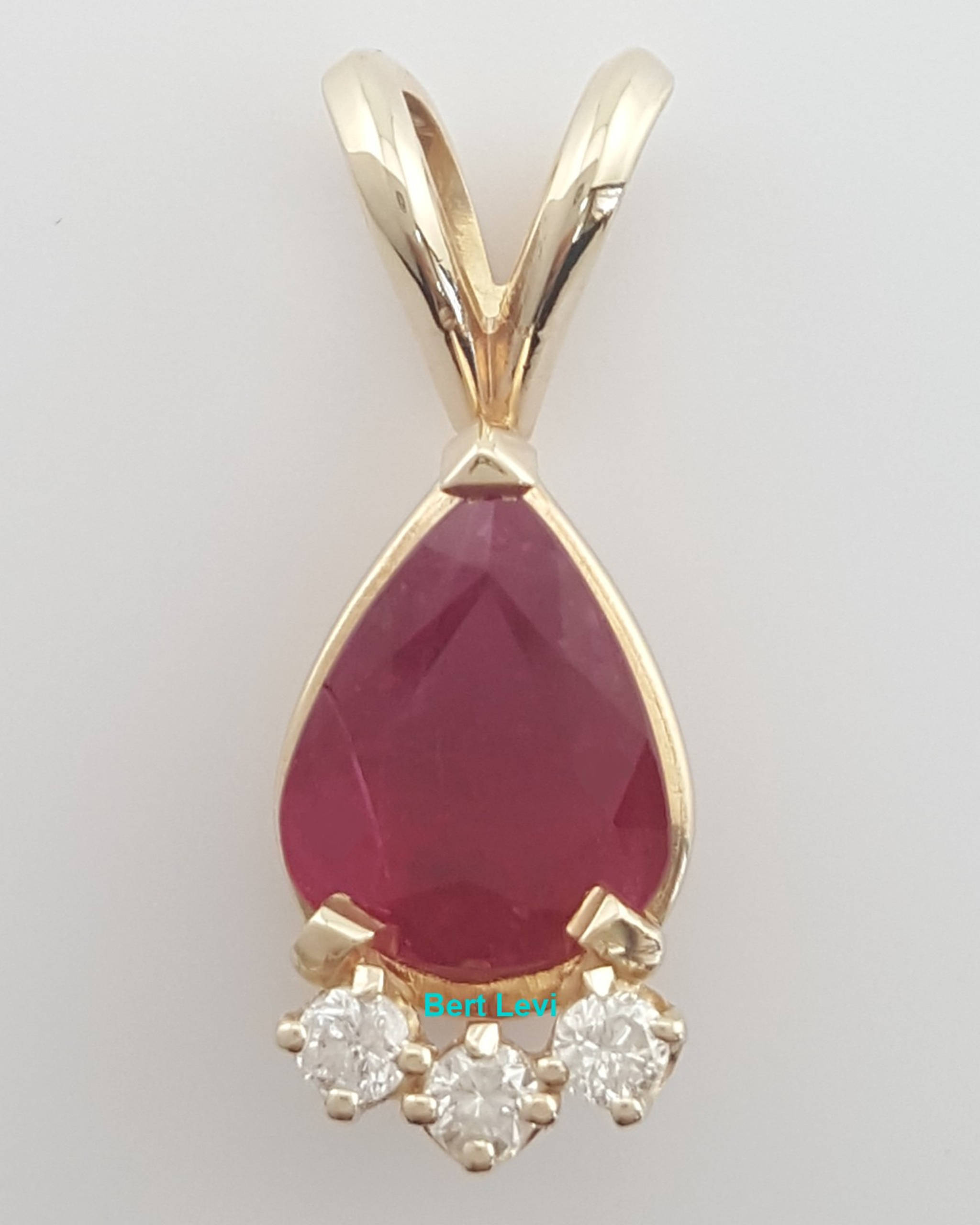 Pear Ruby & Diamond Pendant 14k Yellow Gold 18.5 mm
