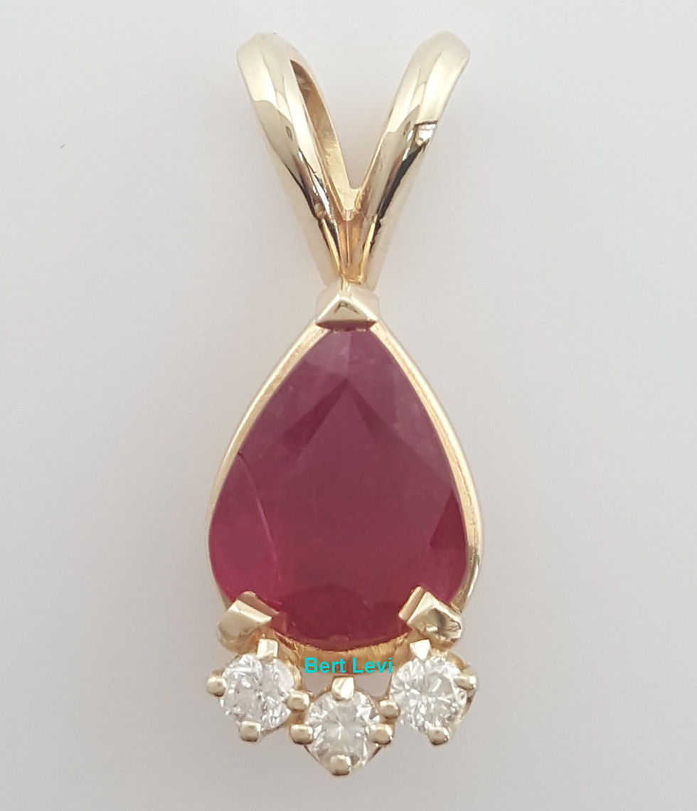 Thumbnail: Pear Ruby & Diamond Pendant 14k Yellow Gold 18.5 mm