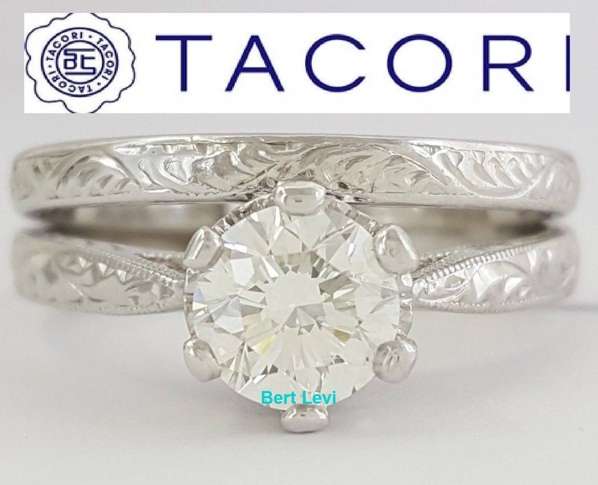 TACORI 10018 Platinum Round Diamond Engagement Wedding Ring Set 1 ct GIA H / VS1