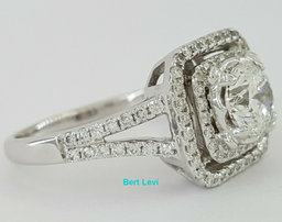 Round Cut Diamond Double Halo Engagement Ring 1.55 ct 14K White Gold Retail $12k