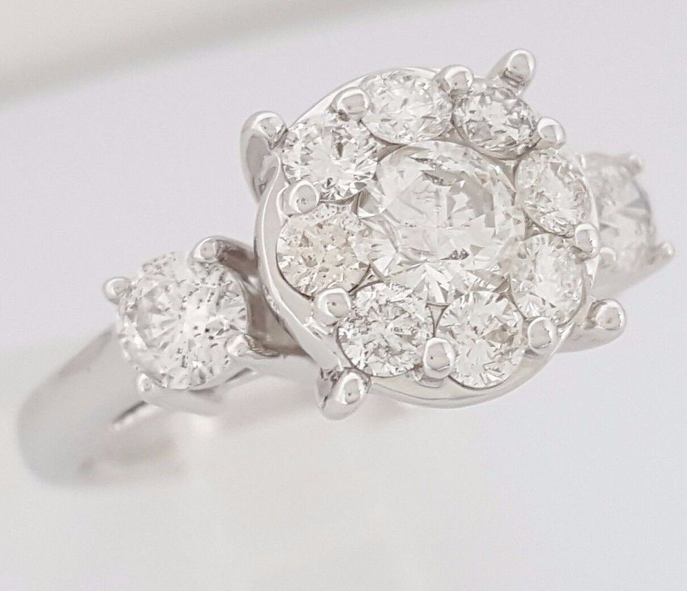 Thumbnail: 1 ct 14k White Gold Round Brilliant Diamond Cluster Halo Engagement Ring 
