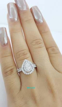 Pear Cut Diamond Double Halo Engagement Ring 1 ct 14K White Gold