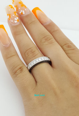 Round Diamond 1 ct 14k White Gold Wedding Ring Euro Shank 3 Row Black & White