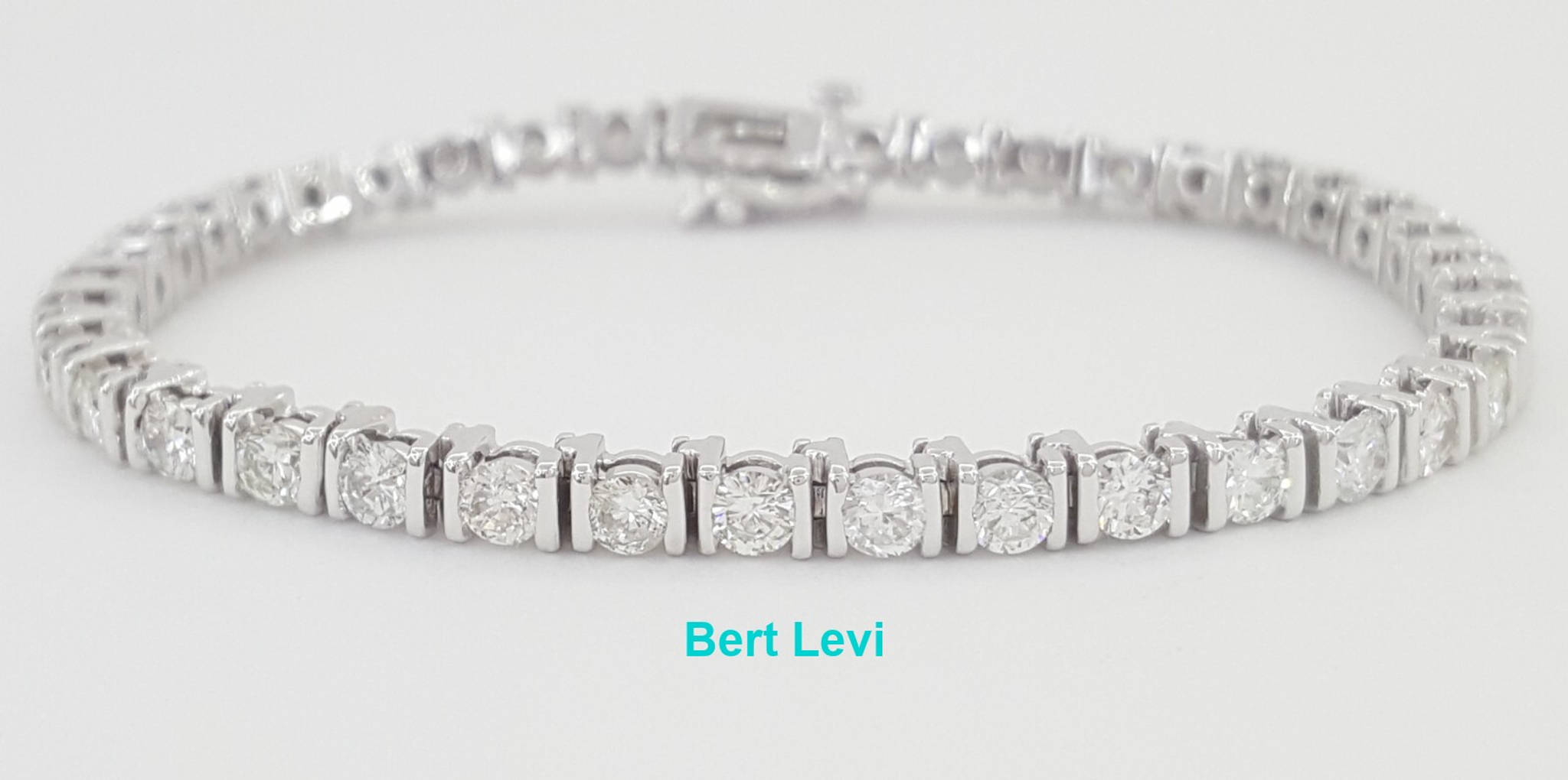 Round Brilliant Diamond Tennis Bracelet 5 ct Bar-Set 14K White Gold 7"