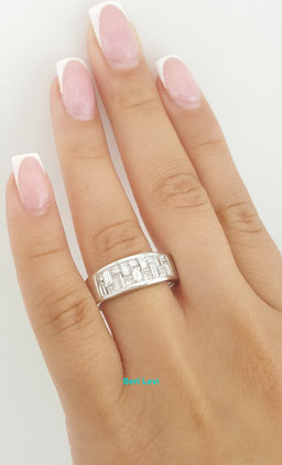 Invisible Set Princess Baguette Diamond Wedding Band Ring 1.35 ct 18k Gold