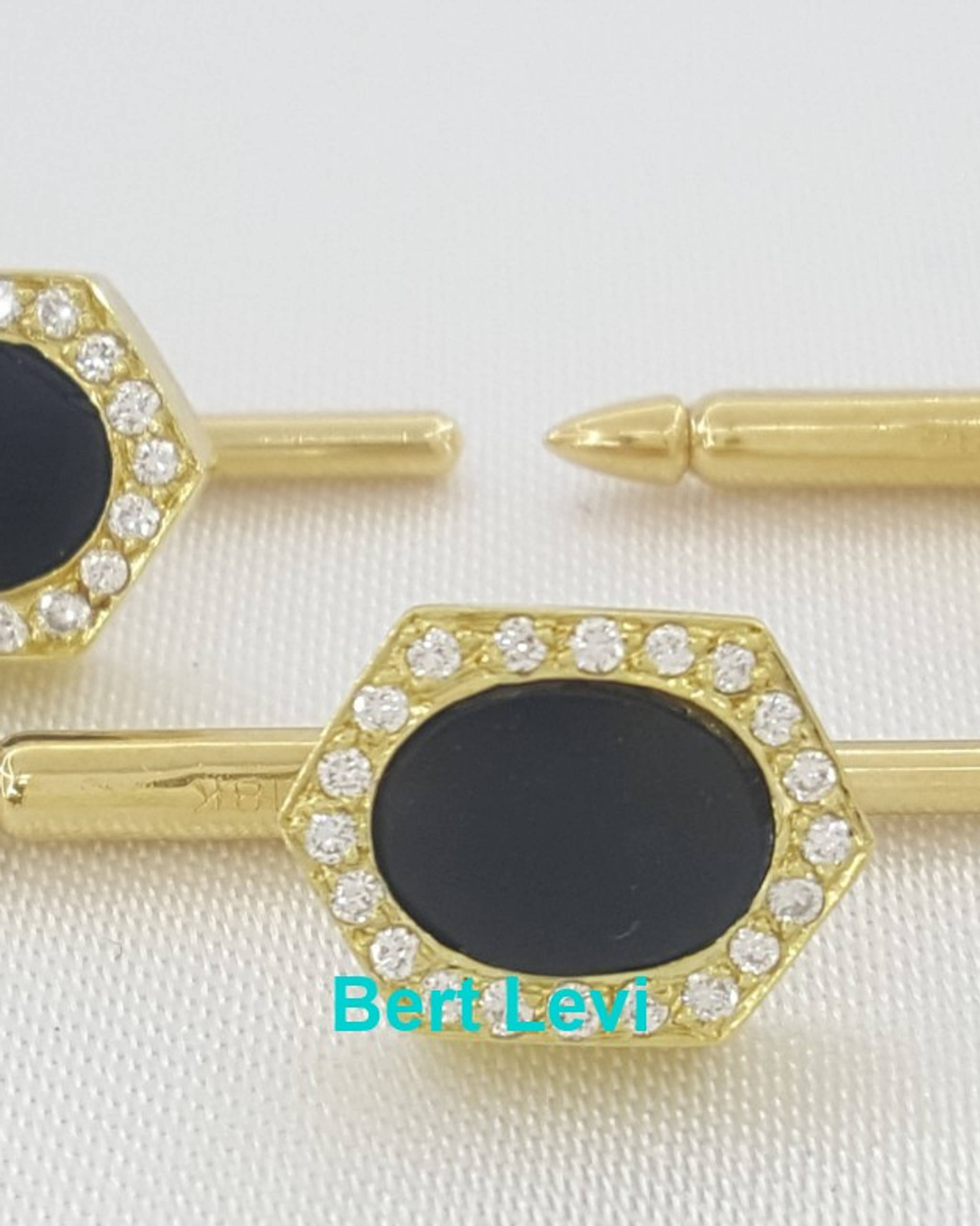 Onyx & Diamond Shirt Studs 18k Yellow Gold 0.3 ct 9 Grams