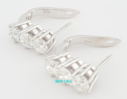 Round Diamond 3 Stone Huggie Earrings 2 ct 18k White Gold Lever Backs Rtl $5.5K