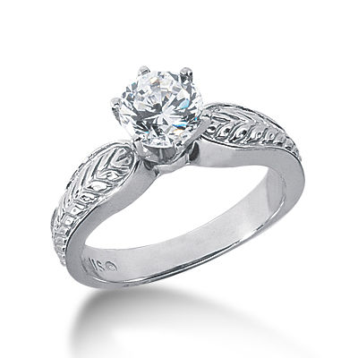 Ladies 14KT White Gold Platinum Antique Engagement Ring ENR2554