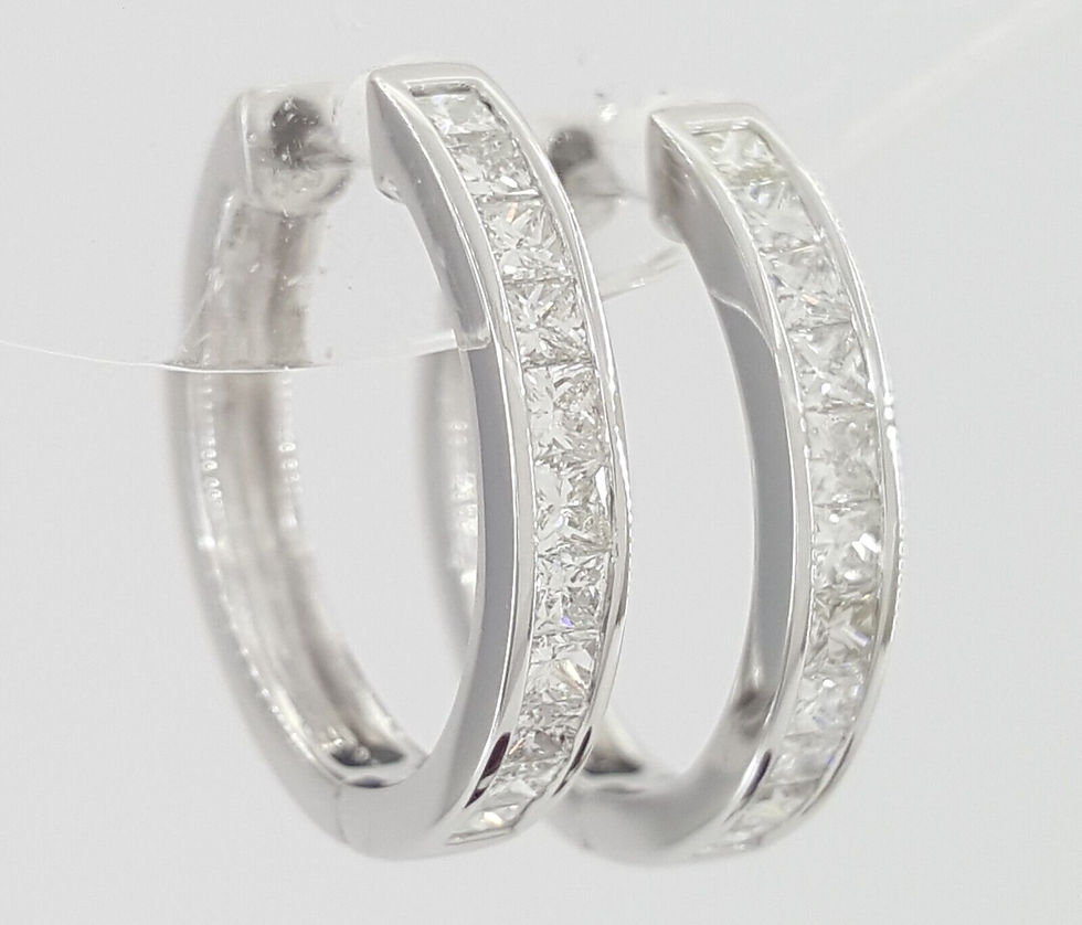 Princess Cut Diamond Hugger Hoop Earrings 15.2 mm 0.5 ct 14K White Gold
