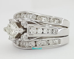 Princess Brilliant Cut Diamond Engagement Ring 2 Wedding Band Set 1.5 ct 14K