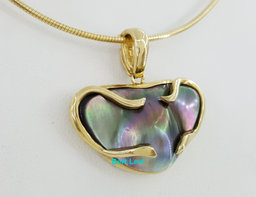 Tahitian Mabe Blister Pearl Slider Enchanter Necklace 14k Yellow Gold 20.3 Grams