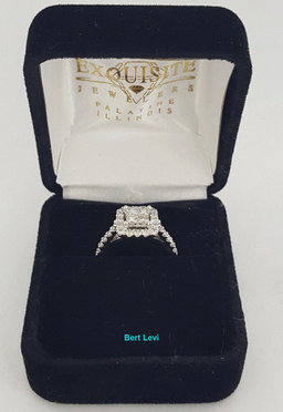 0.92 ct 14K White Gold Invisible Princess Cut Diamond Halo Engagement Ring