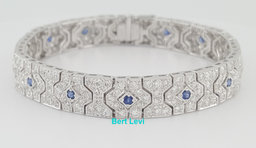 Vintage Art Deco Diamond Sapphire Bracelet 4.66 ct 18K White Gold 8.7mm 23 Grams