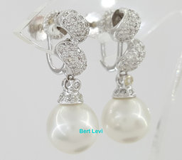 Diamond & Akoya Pearl Swirl Drop Screw Clip-On Earrings 0.5 ct 14k W Gold