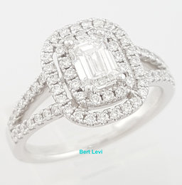 Emerald Diamond Double Halo Split Shank Engagement Ring 1.4 ct Platinum Rtl $7K