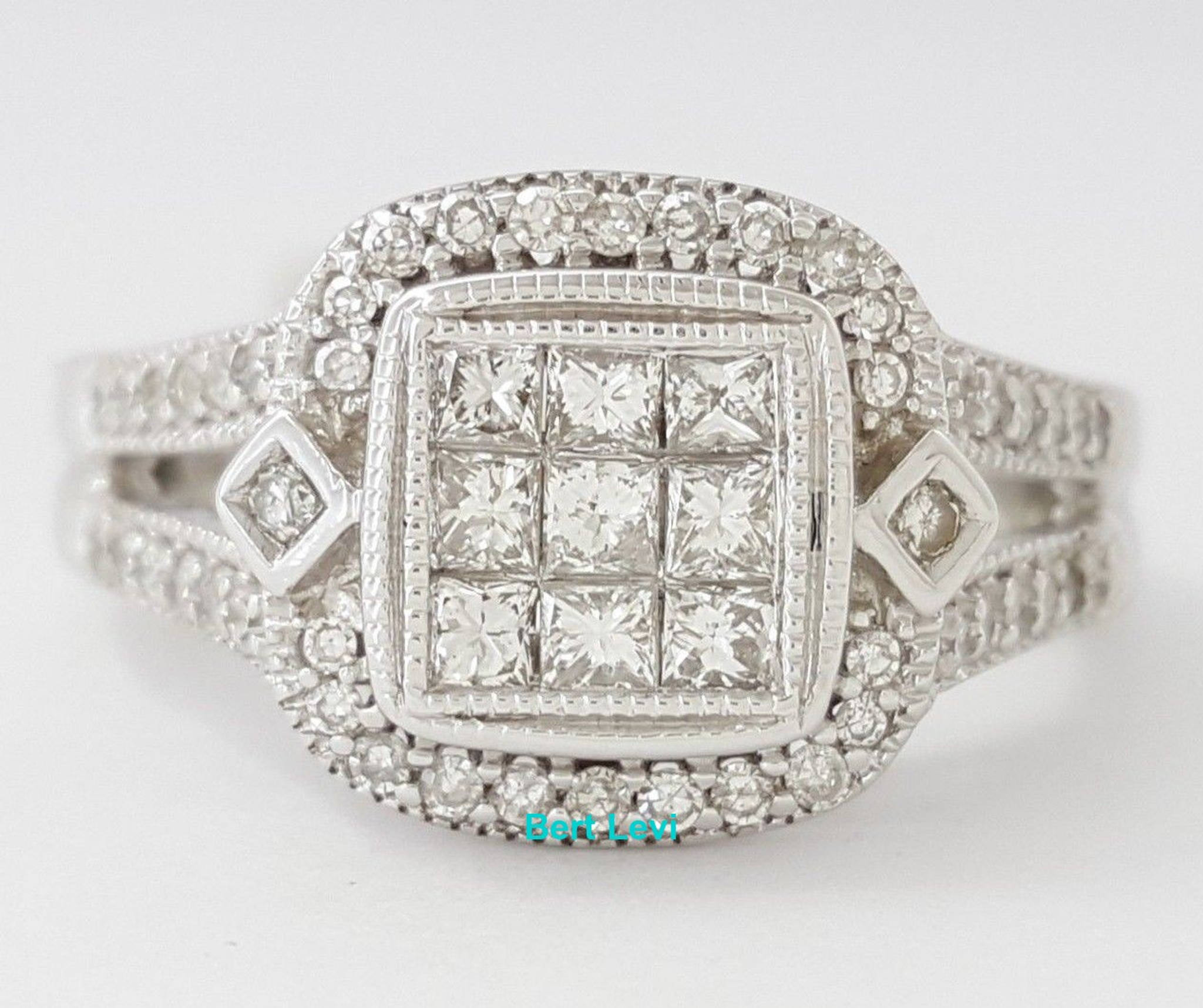 0.60 ct 14K White Gold Princess Cut Diamond Invisible Set Halo Engagement Ring