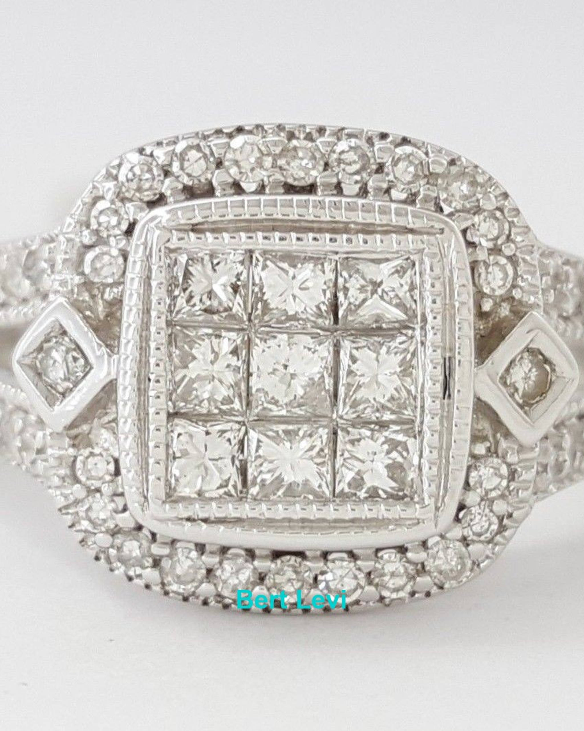 0.60 ct 14K White Gold Princess Cut Diamond Invisible Set Halo Engagement Ring