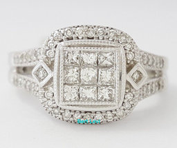 0.60 ct 14K White Gold Princess Cut Diamond Invisible Set Halo Engagement Ring