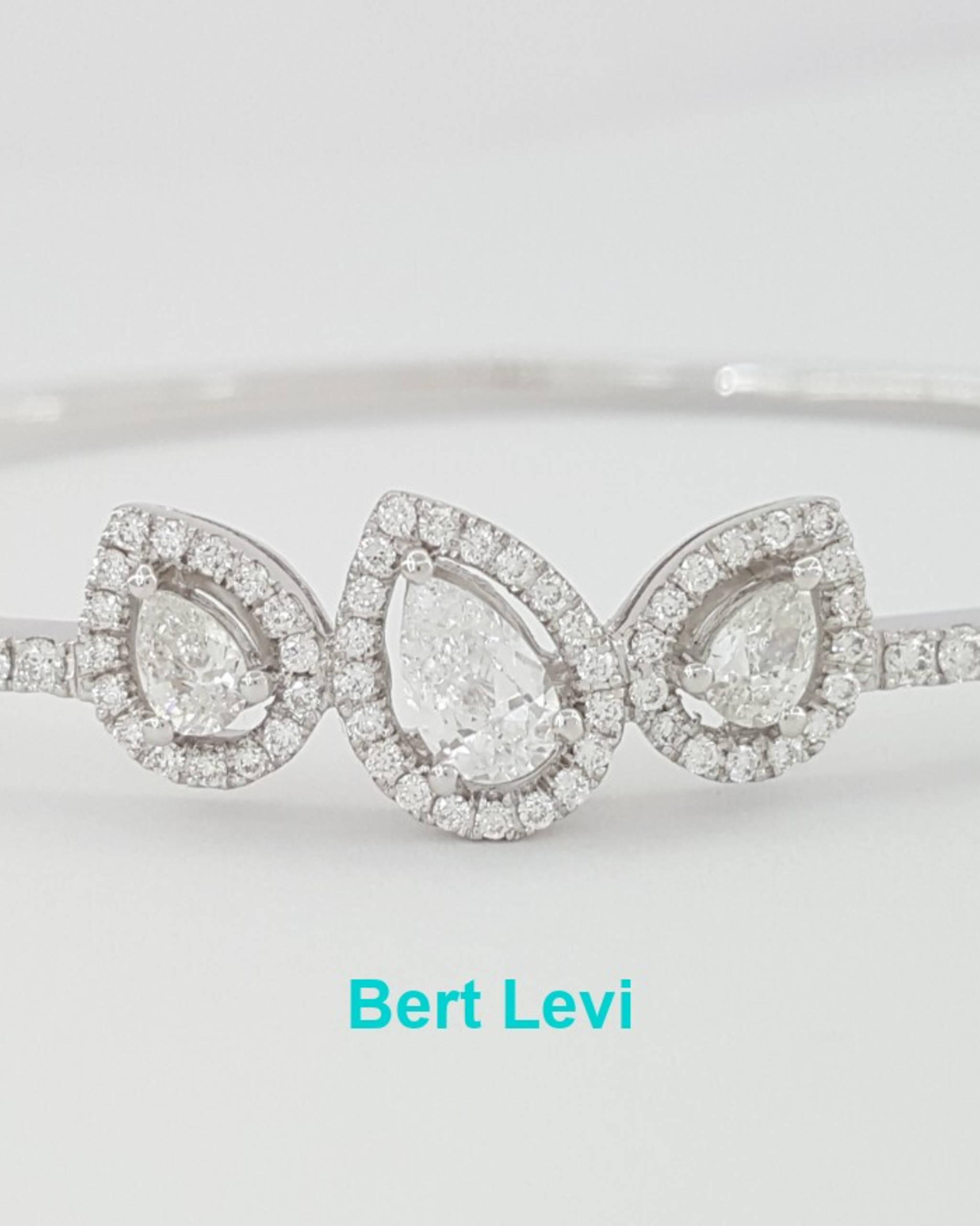 Pear & Round Cut Diamonds 1.2 ct Bangle Bracelet 18K White Gold 6.5"
