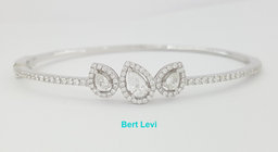 Pear & Round Cut Diamonds 1.2 ct Bangle Bracelet 18K White Gold 6.5"