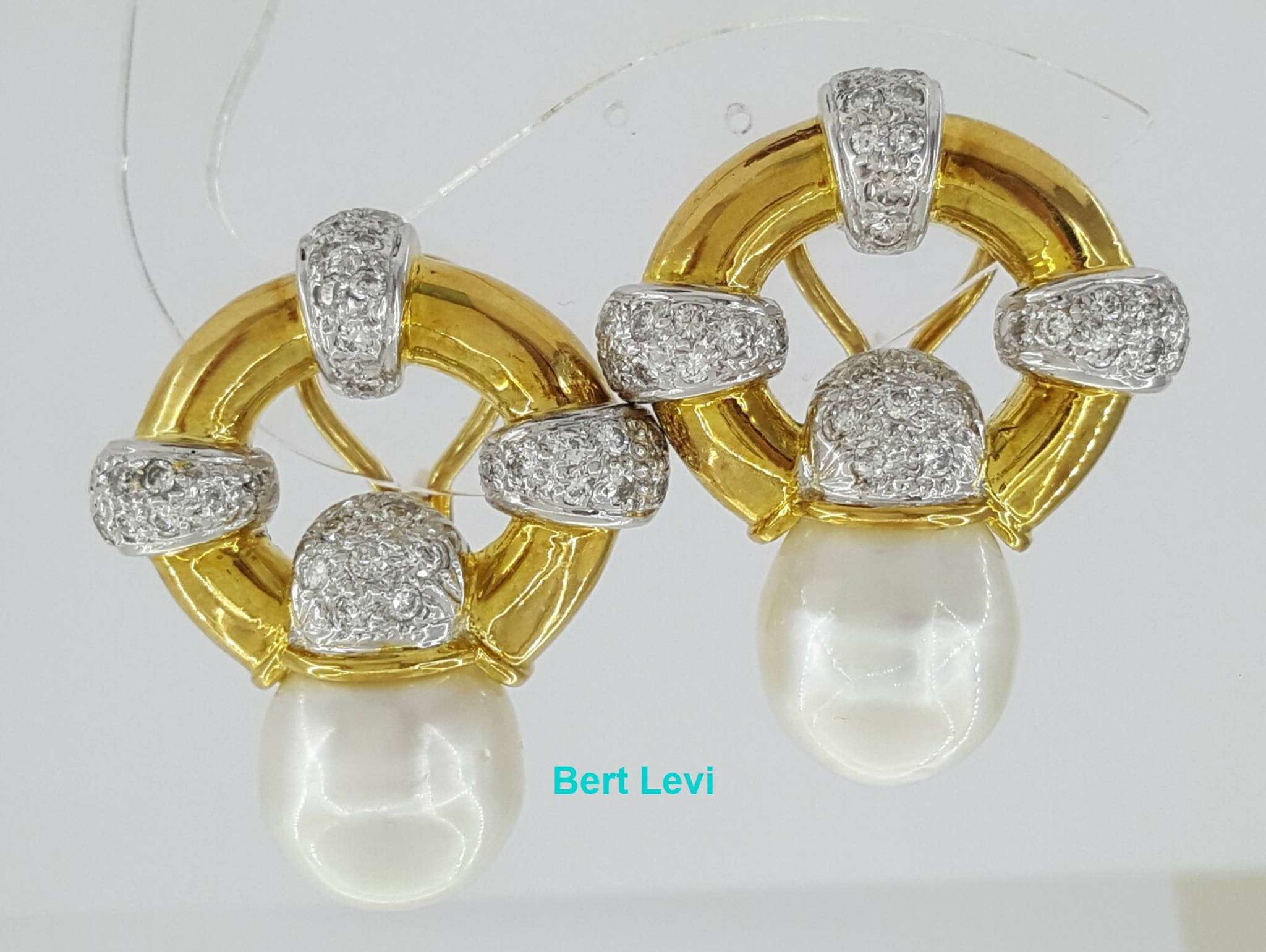 Vintage 18k Yellow Gold South Sea Pearl & 1.2 ct Diamond Earclips Earrings 31.1g