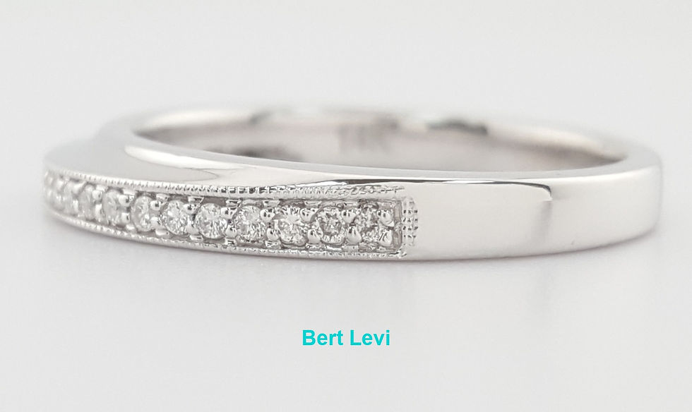 Thumbnail: Round Diamond Half Circle Milgrain Wedding Band Ring 0.2 ct 3 mm 14k White Gold