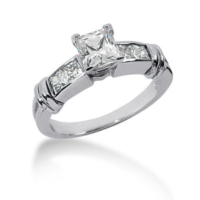 Ladies 14KT White Gold Platinum Fancy Engagement Set ENS639-A