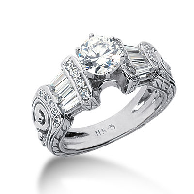 Ladies 14KT White Gold Platinum Antique Engagement Ring ENR2744